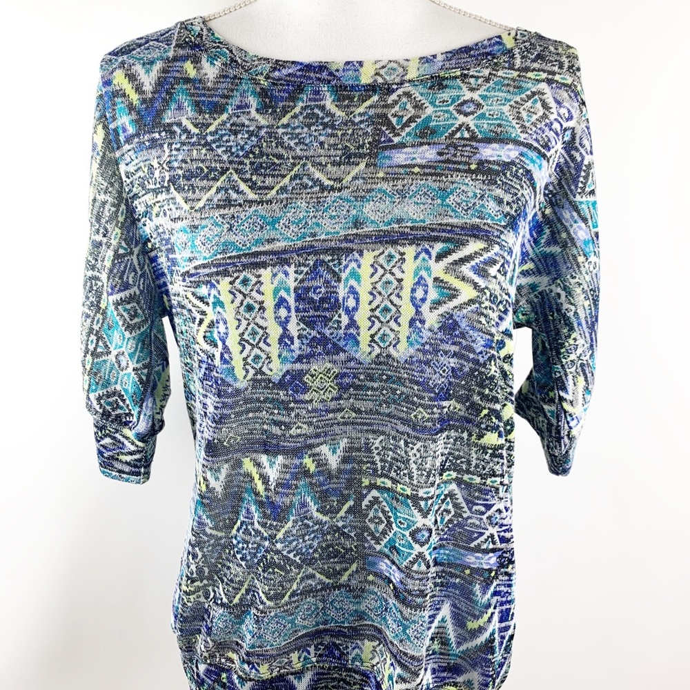 French Laundry Blue Aztec Top Small NWT